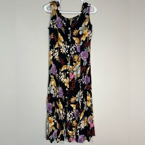 Floral Sleeveless Dress - Black, Yellow, Purple, Size 8